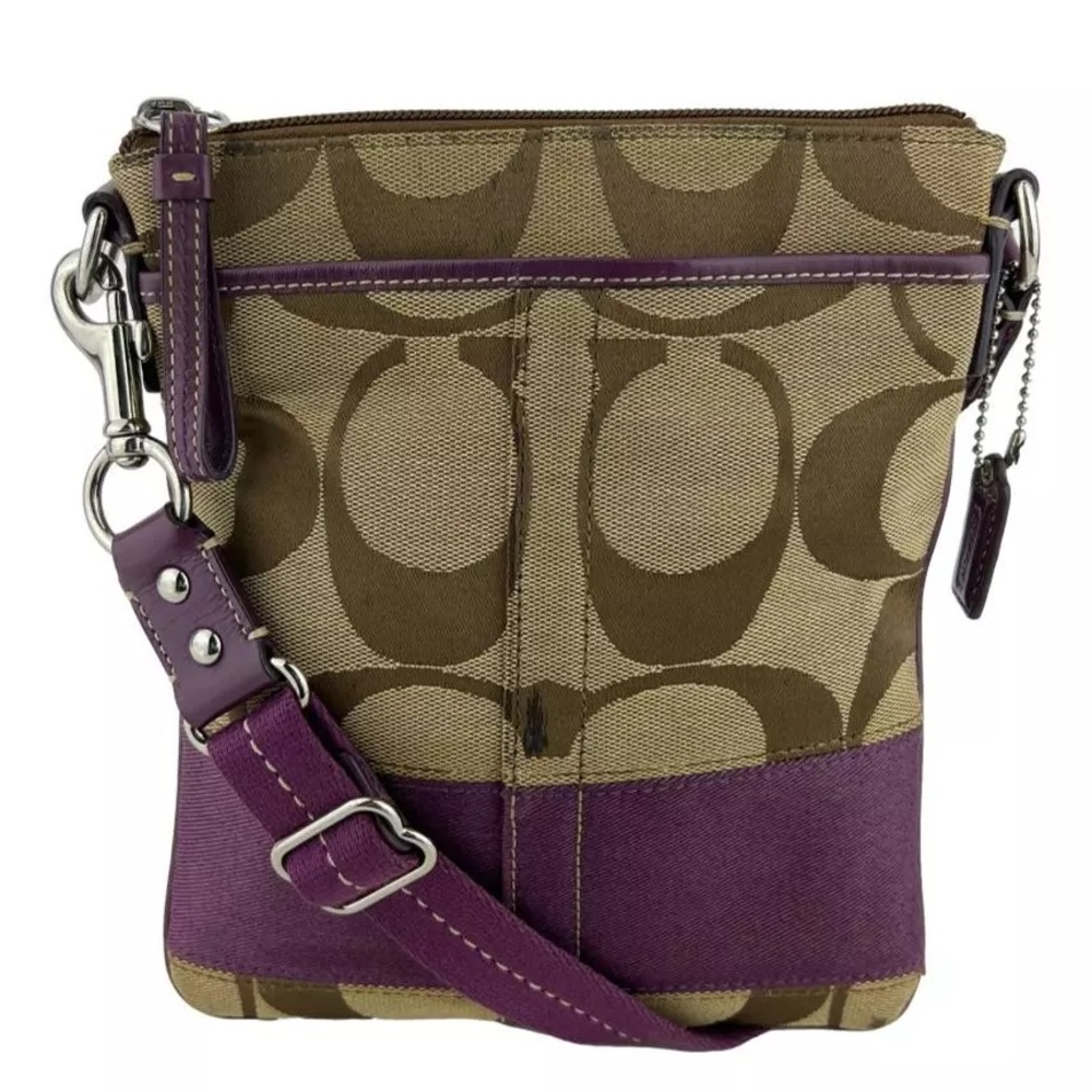 COACH Signature C Jacquard & Leather Crossbody in Purple. Pristine Condition.